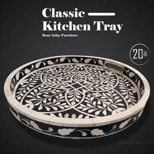 ถาดลายอาร์ตเดโคสุดหรู ฝังกระดูกทำมือ สำหรับเสิร์ฟและตกแต่งบ้าน ดีไซน์รูปทรงสี่เหลี่ยมผืนผ้าลายดอกไม้ - Product Image 3