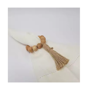 Rond de serviette en bois perlé pendaison de crémaillère cadeau Table décor de fête de mariage accessoires porte-serviettes ronds de serviette en bois avec glands - Product Image 1