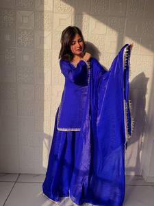 Ensemble de salwar sharara de créateur pour femmes, robe ethnique brodée pour les fêtes, dupatta, séchage rapide, toutes saisons, vente en gros, indien - Product Image 2