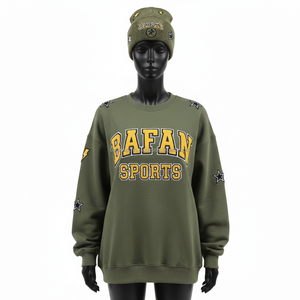 เสื้อสเวตเชิ้ตผ้าฝ้ายฟลีซสำหรับผู้หญิง สีเขียว อุ่นสบาย ปักโลโก้แบบกำหนดเอง ลายดาว สไตล์โอเวอร์ไซส์ ระบายอากาศได้ดี - Product Image 1