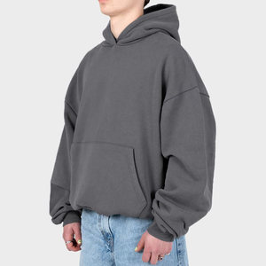 Pull surdimensionné personnalisé sweats à capuche courts sans ficelle coton épais blanc recadrée ourlet brut sweats à capuche boxy hommes livraison DDP - Product Image 3