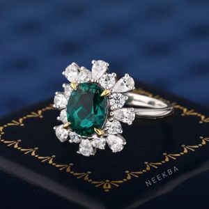 2.5 carat 7*9mm taille ovale laboratoire cultivé émeraude 925 bague en argent Sterling pour les femmes forme ovale bague émeraude à la main bague en argent - Product Image 2