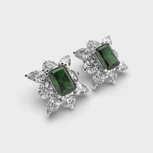 Green <b>Emerald</b> Radiant Cut Moissanite Diamond Engagement <b>Earrings</b> Halo Cut Wedding Push Back <b>Stud</b> <b>Earrings</b> - Product Image 4
