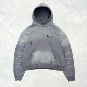Nouveau design en détresse recadrée poids lourd automne coton 400 Gsm Boxy Fit Style surdimensionné Logo personnalisé hommes sweats à capuche lavés à l'acide - Product Image 4