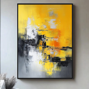 <span class=keywords><strong>Peinture</strong></span> murale abstraite moderne de haute qualité, faite à la main, en <span class=keywords><strong>acrylique</strong></span> sur toile, noir et blanc, jaune brûlé, avec cadre - Product Image 1