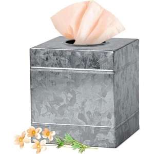 Caja de pañuelos de metal galvanizado estilo granja Diseño rústico de temática Vintage para baños y habitaciones vintage - Product Image 3