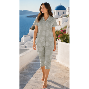 Conjunto Capri de Muselina de Rayón Premium con Textura Dobby para Mujer - Blusa con Cuello y Botones - Spandex Suave y Elástico - Talla XXL - Evolve X Venus - Product Image 3