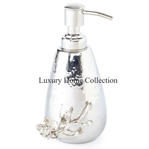 Distributeur de savon en bouteille liquide de créateur floral à texture martelée en métal argent brillant poli miroir à prix raisonnable - Product Image 1