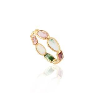 Anillo de Eternidad de Oro Rosa de 18K con Turmalina Natural y Piedra Lunar Arcoíris - Product Image 3