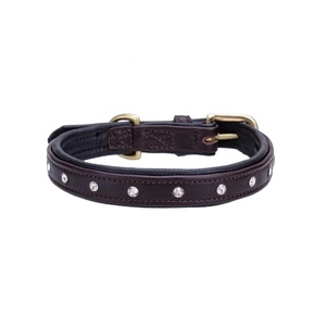 Best Quality Handmade Black Leather <b>Dog</b> <b>Collar</b> With Soft Padded And Crystals Studs Decoration Manufacturer & Supplier - Product Image 1