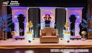 Decoración de Escenario para Boda Musulmana Walima, Tema Rojo y Dorado, Escenario para Recepción de Boda, Estilo Real Indio, Decoración para Recepción - Product Image 6