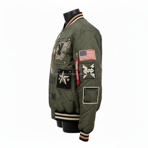 Women Bomber Jacket Premium Nylon Twill 250GSM Quilted Green With Embroidery Patch Custom Logo Design Women's Bomber Jackets - Product Image 3
