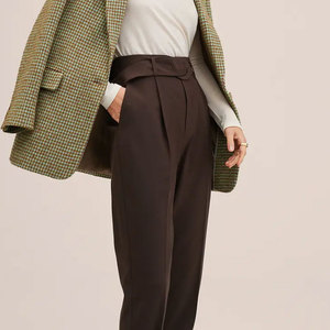 Pantalon décontracté pour femmes, pantalon ample de bureau, taille haute, jambes larges, couleur noire - Product Image 4