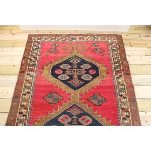 Alfombra Turca Vintage, Grande, 4.2x9.6 pies (127x292 cm), Alfombra de Lana con Diseño Floral Rojo - Product Image 3