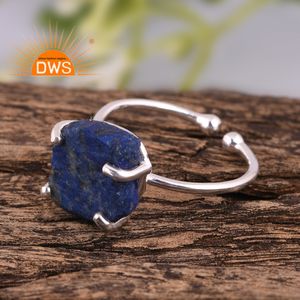 Hot Selling Fine Sterling Silver Natural Rough Lapis Lazuli Gemstone <b>Adjustable</b> <b>Ring</b> Custom Jewelry Manufacturer - Product Image 2