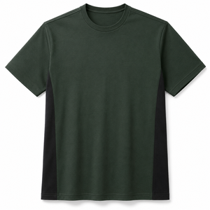 เสื้อยืดคอกลมสีเขียวป่าขายส่ง พร้อมแถบข้างสีดำ ผู้ผลิตเสื้อผ้าลำลองผู้ชายผ้าฝ้ายแบบกำหนดเอง - Product Image 1