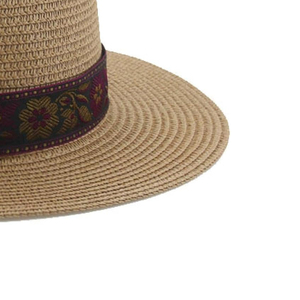 Custom Wholesale Women's <b>Summer</b> Beach Panama <b>Straw</b> <b>Hat</b> Uv Protection Striped Travel Casual Flat Design Customizable Colors Logo - Product Image 3