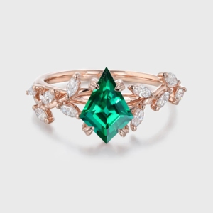 Diseño inspirado en la naturaleza de ramitas, anillo de compromiso de Esmeralda cultivada en laboratorio con corte de cometa en anillo de diseño de rama de Plata de Ley 925 - Product Image 5