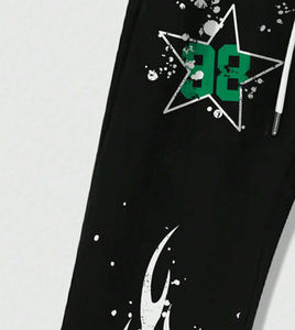 2024 <b>Men's</b> Custom Flame Print Drawstring Patchwork High Quality 100% Cotton Fabric Contrast Color Flared Sweatpants for <b>Men's</b> - Product Image 5