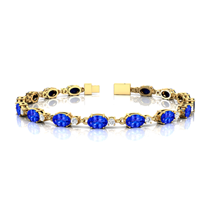 Conception à la mode exquise or 14 carats 2.2mm taille ovale tanzanite naturelle avec de vrais diamants délicats bracelets de tennis élégants en gros - Product Image 3