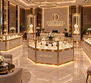 Vitrine à bijoux en verre avec éclairage LED, présentoir en acrylique incurvé pour comptoir de vente au détail, idéal pour les bijouteries et centres commerciaux - Product Image 6