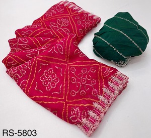 Nouveau lancement mousseline douce tissu très léger bandhej imprimé prêt à porter saree - Product Image 2