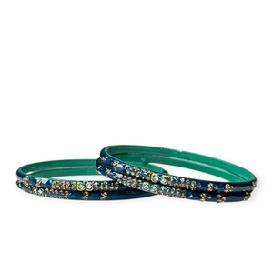 ชุดกำไลข้อมืองานแต่งงานดีไซน์เรขาคณิตสีเขียวทะเลแท้ ชุบทอง ประดับมุกเทียม ราคาขายส่งสำหรับผู้หญิง - Product Image 4