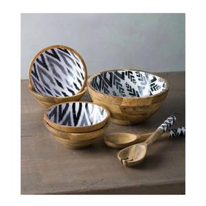 Ensaladera de madera hecha a mano con estampado de esmalte de calidad con utensilios, cuenco de vajilla ecológico y elegante para ensaladas de frutas - Product Image 5