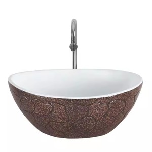 Yellow print oval shape table top basin lavabo luxury ceramic hotel washbasin modern single-hole countertop electroplated sink - Product Image 3