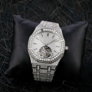 High Quality Custom Size <b>Men's</b> <b>Wrist</b> <b>Watch</b> Latest Hip Hop Style Sparkling Moissanite Diamonds VVS Clarity Stainless Steel Glass - Product Image 1