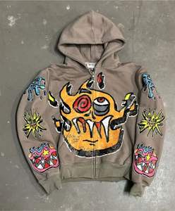 Rafel Mart Industries Sudadera con capucha para hombre 100% algodón impermeable Street Trend Impresión digital Bordado Cremallera Ropa de moda - Product Image 1