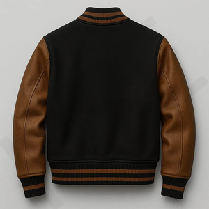 Veste universitaire pour homme faite à la main, noire et marron |   Étui en cuir classique - Product Image 5