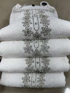 Nouveau concepteur doux Georgette broderie travail Kurti ensemble lourd soie pantalon doux broderie Dupatta-Dhwaja exportation inde Pakistan - Product Image 2