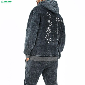 Nouvel ensemble de survêtement de qualité avec logo personnalisé, comprenant un sweat à capuche et un pantalon de survêtement, style streetwear, épais pour l'hiver, effet délavé à la pierre. - Product Image 5