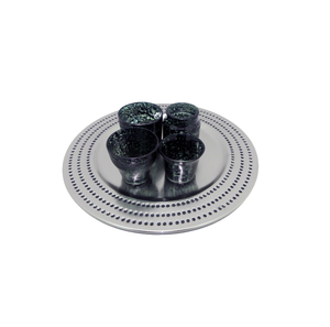 Plato redondo de hierro/vidrio para servir con 4 platos de peltre votivo y bandeja para servir comida en restaurante hecho a mano - Product Image 4