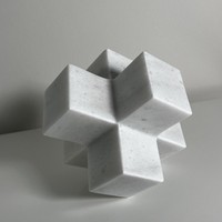 Sculpture artisanale en marbre blanc, motif nœud géométrique minimaliste, style Art Déco, pour mariage, condoléances, luxe moderne