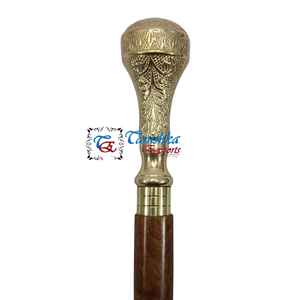 Bastón Náutico Antiguo de Latón Pulido y Madera con Mango Decorativo, Bastón de Madera Marrón para Personas Mayores - Product Image 1