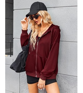 Nuevo diseño de mujer 100% algodón manga larga cuello redondo hombro pendiente Color sólido cómodo Casual Zip Hoodie mejor precio - Product Image 2