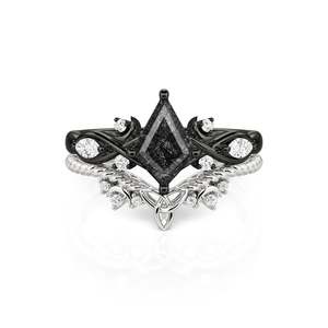 Jeulia <b>Celtic</b> Moon Kite Cut Black Rutilated Quartz Engagement <b>Ring</b> Set - Product Image 1