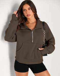 New Arrival Women's 2025 Fall Fashion Outfits New Half Zip Cropped Hoodie Pullover <b>Fleece</b> Quarter <b>Zipper</b> Hoodie Sweatshirts - Product Image 5