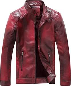 Chaqueta informal de cuero rojo para hombre para invierno - Product Image 1