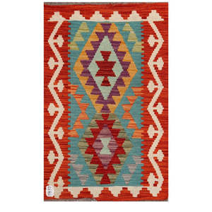 Alfombra Kilim de Maimana, Afganistán, 91 x 60 cm, Decoración de Pared - Product Image 1
