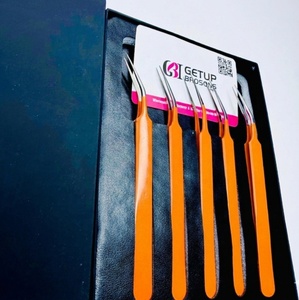 Pince à épiler pour cils GETUP BROSONS IMPEX de haute qualité en acier inoxydable, nouvelle isolation, couleurs orange, pointe lisse, poignée diamantée - Product Image 6