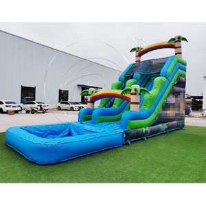 Tobogán Acuático Inflable de PVC Azul para Fiestas de Verano con Piscina Desmontable, Tobogán Inflable Tropical con Palmeras Personalizado para Adultos - Product Image 1