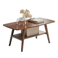 <span class=keywords><strong>Table</strong></span> <span class=keywords><strong>basse</strong></span> en <span class=keywords><strong>bois</strong></span> avec étagère de rangement à 2 niveaux, design moderne du milieu du siècle, meubles de salon (fini noyer) - Product Image 2