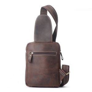 Handcraft 100% Leather Crossbody Bag Crazy Horse Leather Men Chest Bag Genuine Leather - Product Image 1