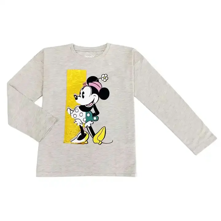 Hot Sales T-Shirt Voor Meisjes 100% Katoen Op Maat Gemaakt Dubbelzijdig Glitter Mickey Mouse Bedrukt Kids Shirts Mooi Model