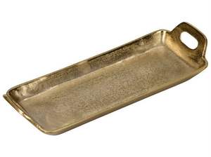 Plateau de service rond en aluminium coulé doré antique de luxe, plateau en métal texturé pour ottoman, table basse et décoration de mariage - Product Image 4