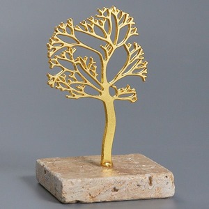 Sculpture d'arbre en métal doré de luxe inspirée de la nature avec base en marbre, décoration de table élégante et artistique, accent de maison haut de gamme - Product Image 6