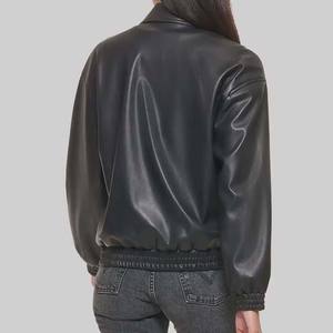 Ladies Letterman Leather <b>Coat</b> <b>Women's</b> Clothing <b>Black</b> Leather <b>Coat</b> Streetwear Cow Sheep Skin Leather Jacket <b>Women's</b> for Sale - Product Image 2